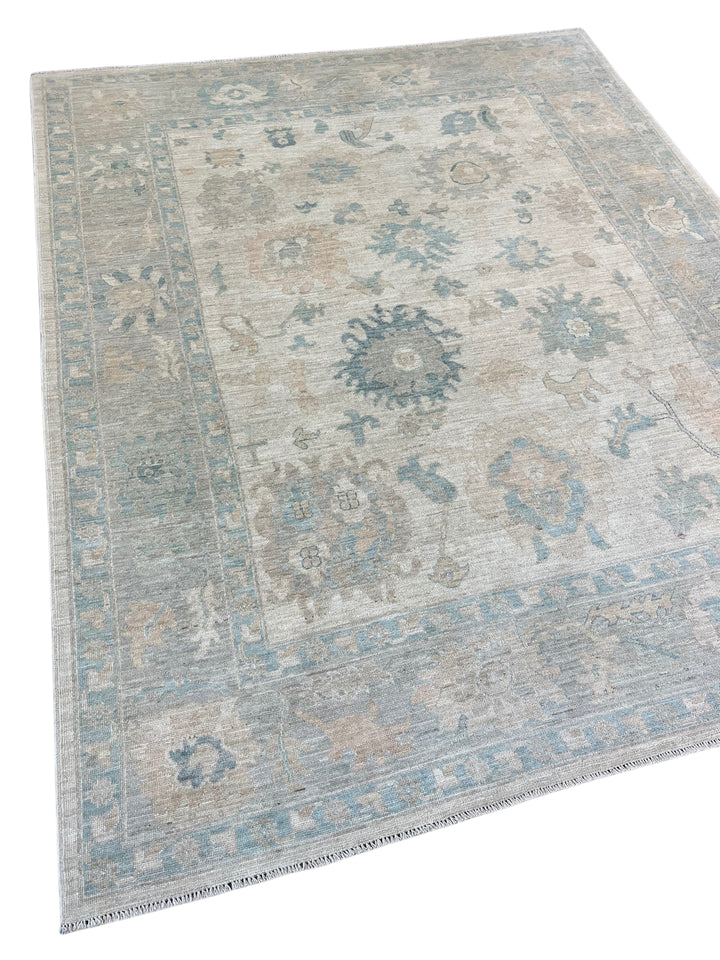Soft Blue, Ivory &amp; Beige Oushak Style Rug – 7’11” x 9’9”