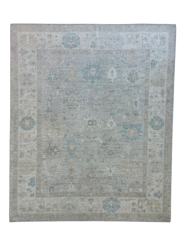 Soft Gray, Ivory &amp; Blue Oushak Style Rug – 8’0” x 9’10”