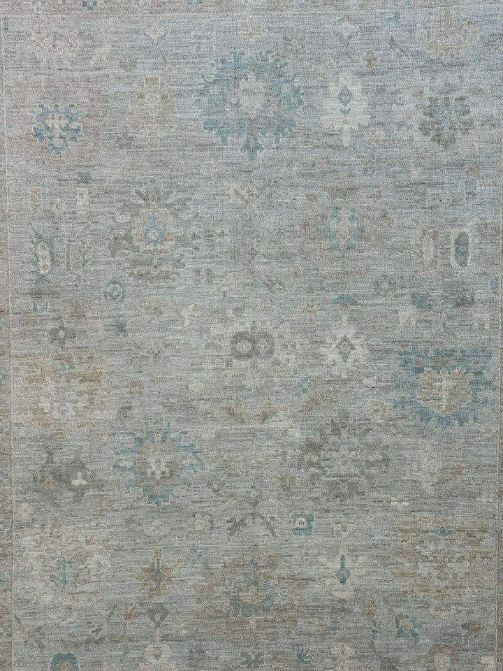 Soft Gray, Ivory &amp; Blue Oushak Style Rug – 8’0” x 9’10”