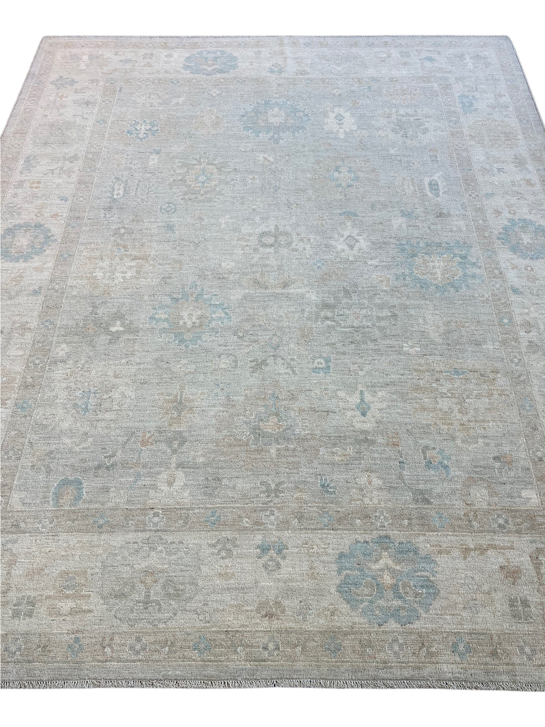 Soft Gray, Ivory &amp; Blue Oushak Style Rug – 8’0” x 9’10”