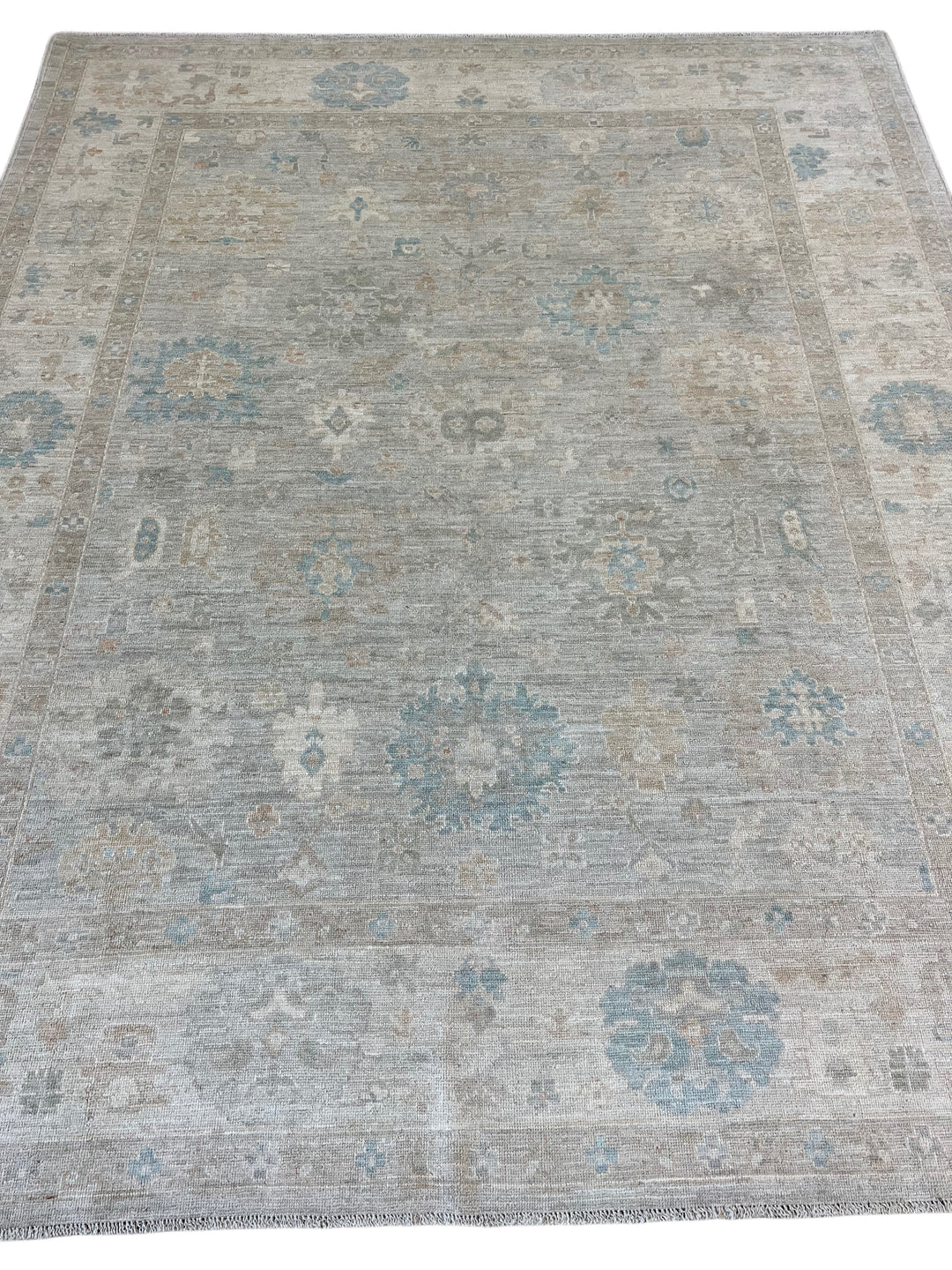 Soft Gray, Ivory &amp; Blue Oushak Style Rug – 8’0” x 9’10”