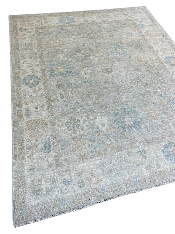 Soft Gray, Ivory &amp; Blue Oushak Style Rug – 8’0” x 9’10”