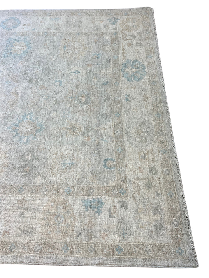 Soft Gray, Ivory &amp; Blue Oushak Style Rug – 8’0” x 9’10”