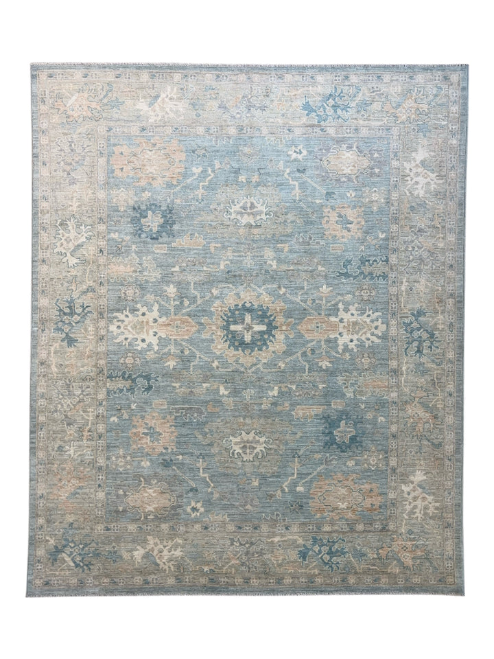 Dusty Blue, Ivory &amp; Beige Oushak Style Rug – 8’1” x 9’10”