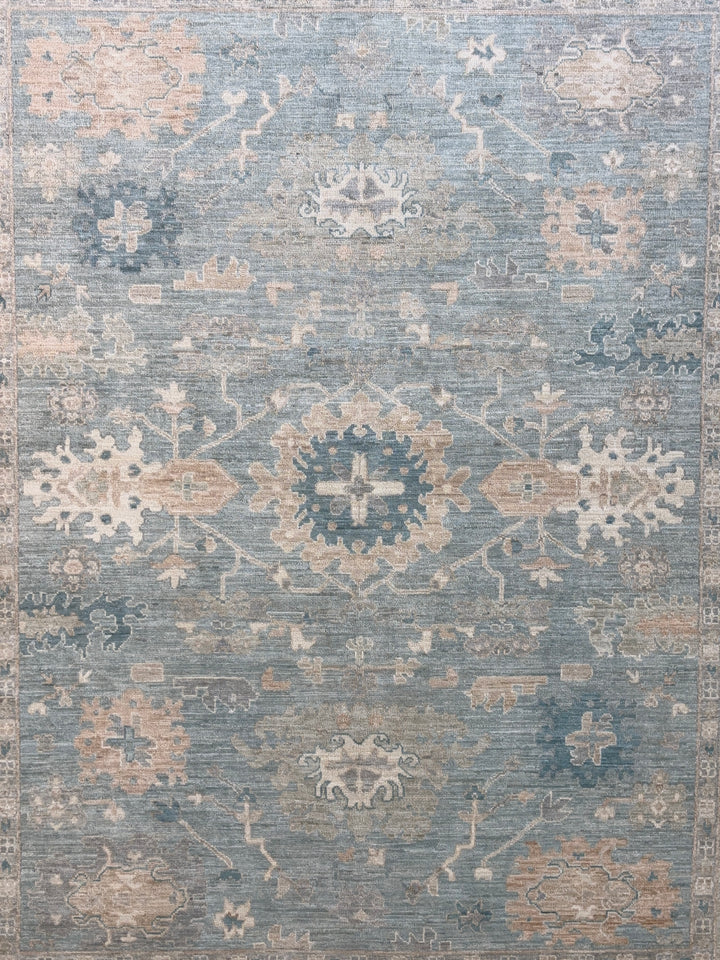 Dusty Blue, Ivory &amp; Beige Oushak Style Rug – 8’1” x 9’10”