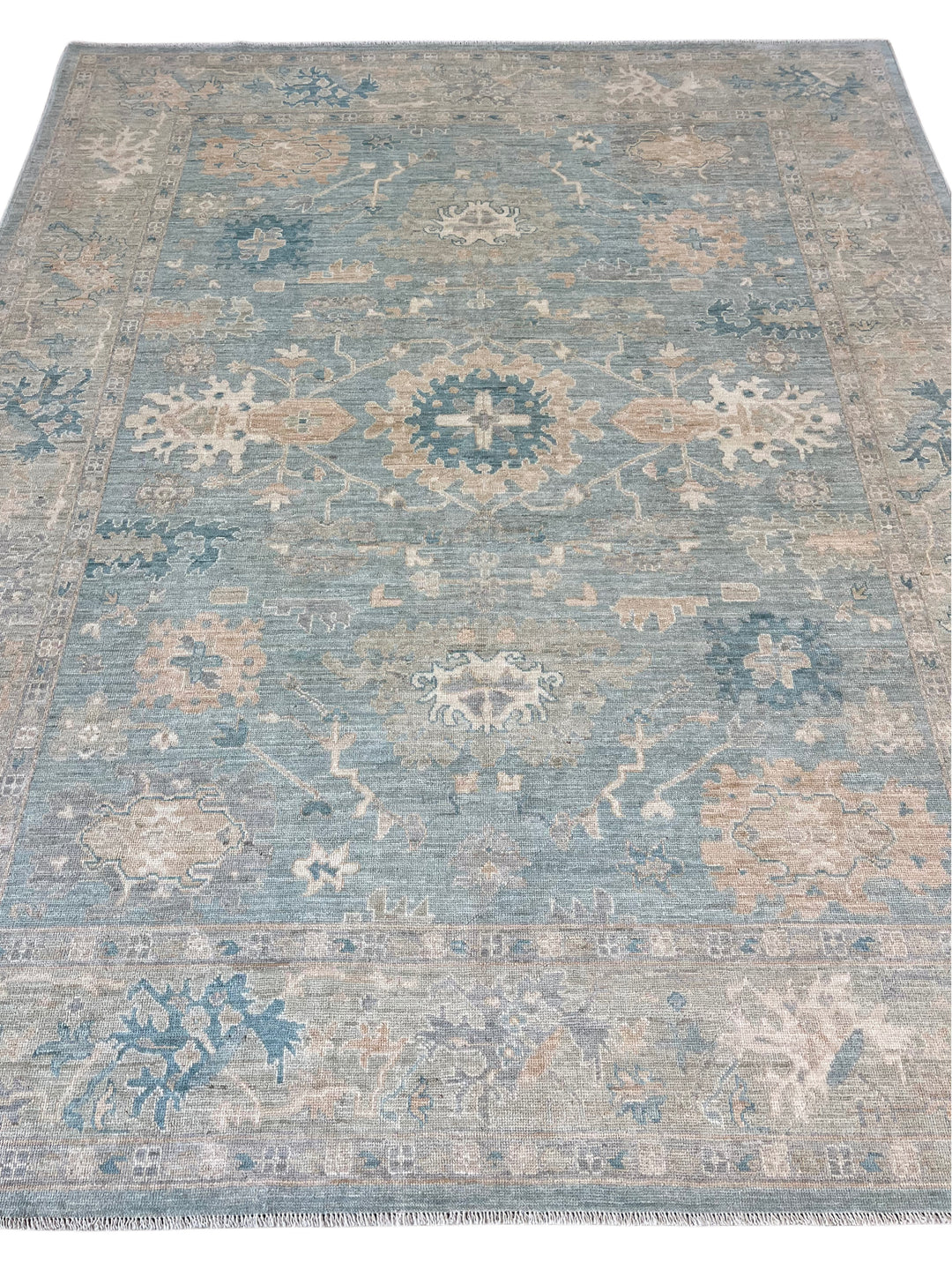 Dusty Blue, Ivory &amp; Beige Oushak Style Rug – 8’1” x 9’10”