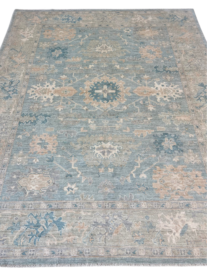 Dusty Blue, Ivory &amp; Beige Oushak Style Rug – 8’1” x 9’10”