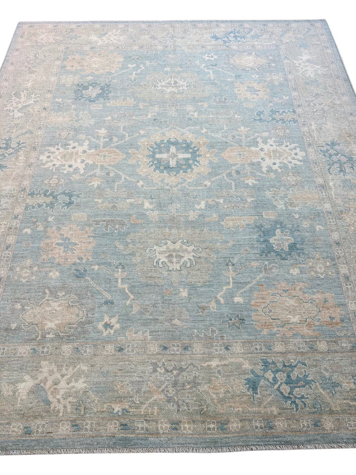 Dusty Blue, Ivory &amp; Beige Oushak Style Rug – 8’1” x 9’10”