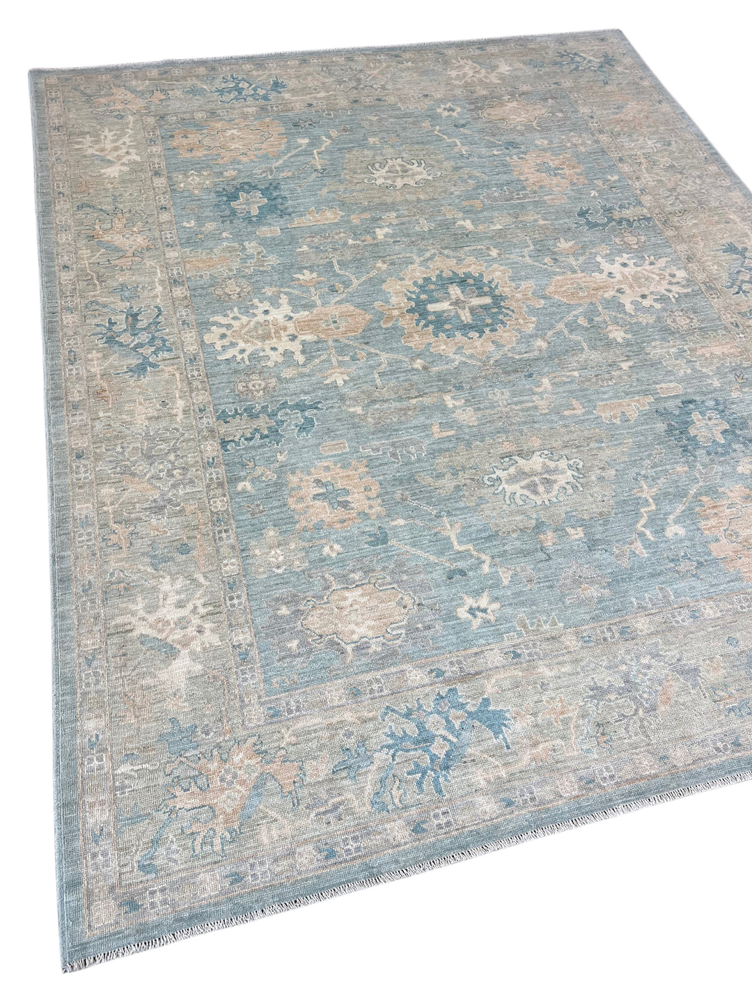 Dusty Blue, Ivory &amp; Beige Oushak Style Rug – 8’1” x 9’10”