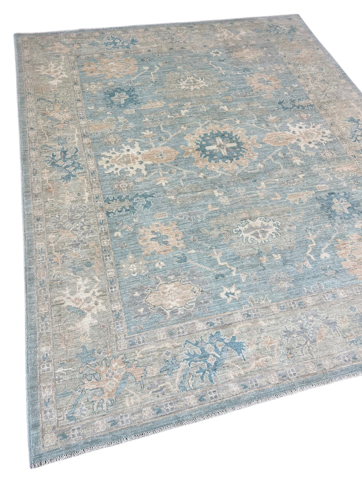 Dusty Blue, Ivory &amp; Beige Oushak Style Rug – 8’1” x 9’10”