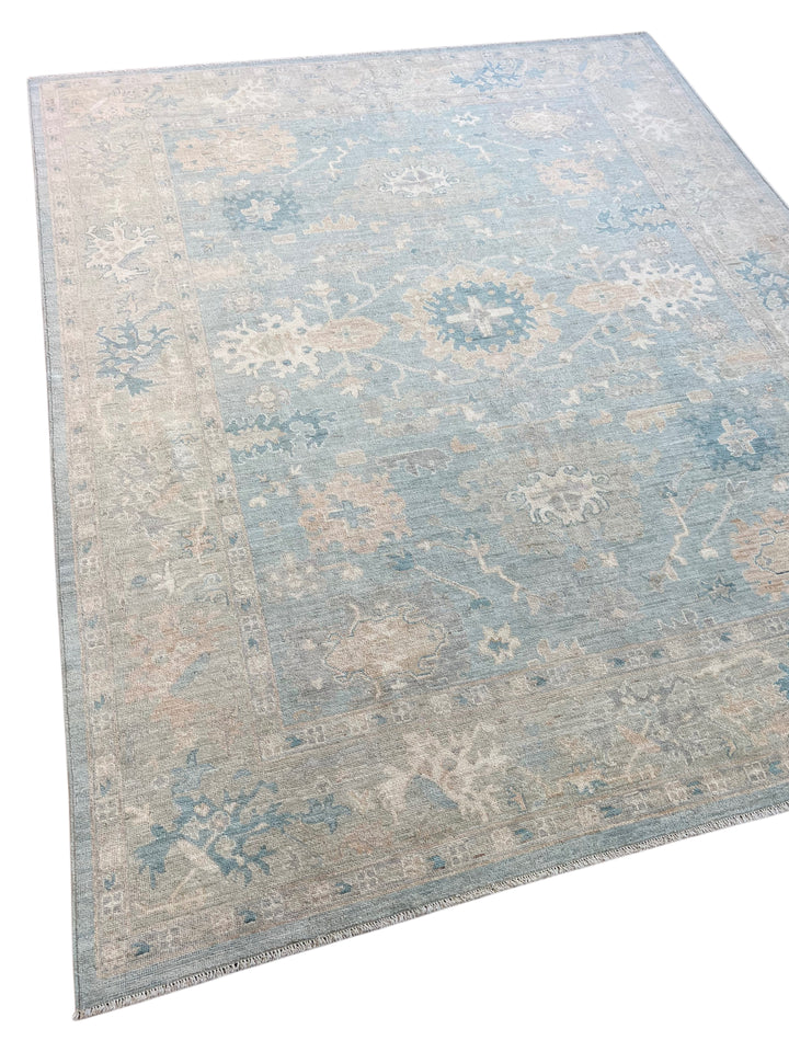 Dusty Blue, Ivory &amp; Beige Oushak Style Rug – 8’1” x 9’10”