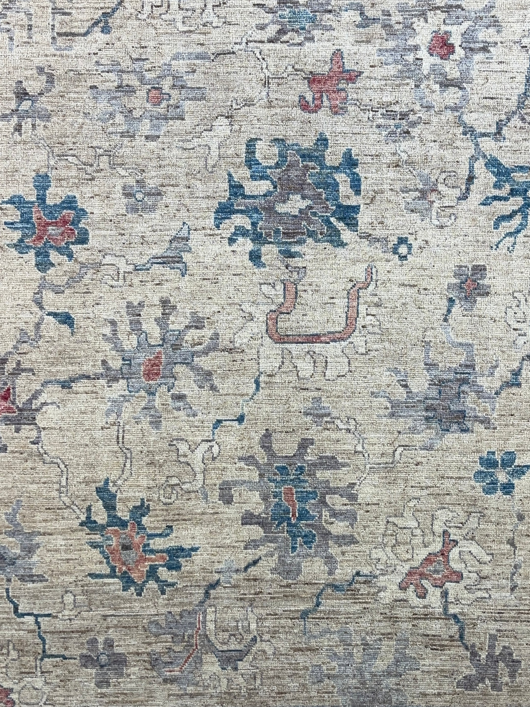 Ivory &amp; Blue Oushak Style Rug with Muted Red Accents – 8’1” x 9’10”