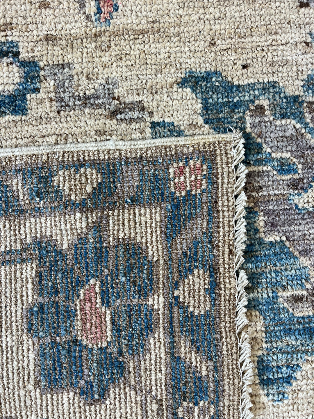 Ivory &amp; Blue Oushak Style Rug with Muted Red Accents – 8’1” x 9’10”