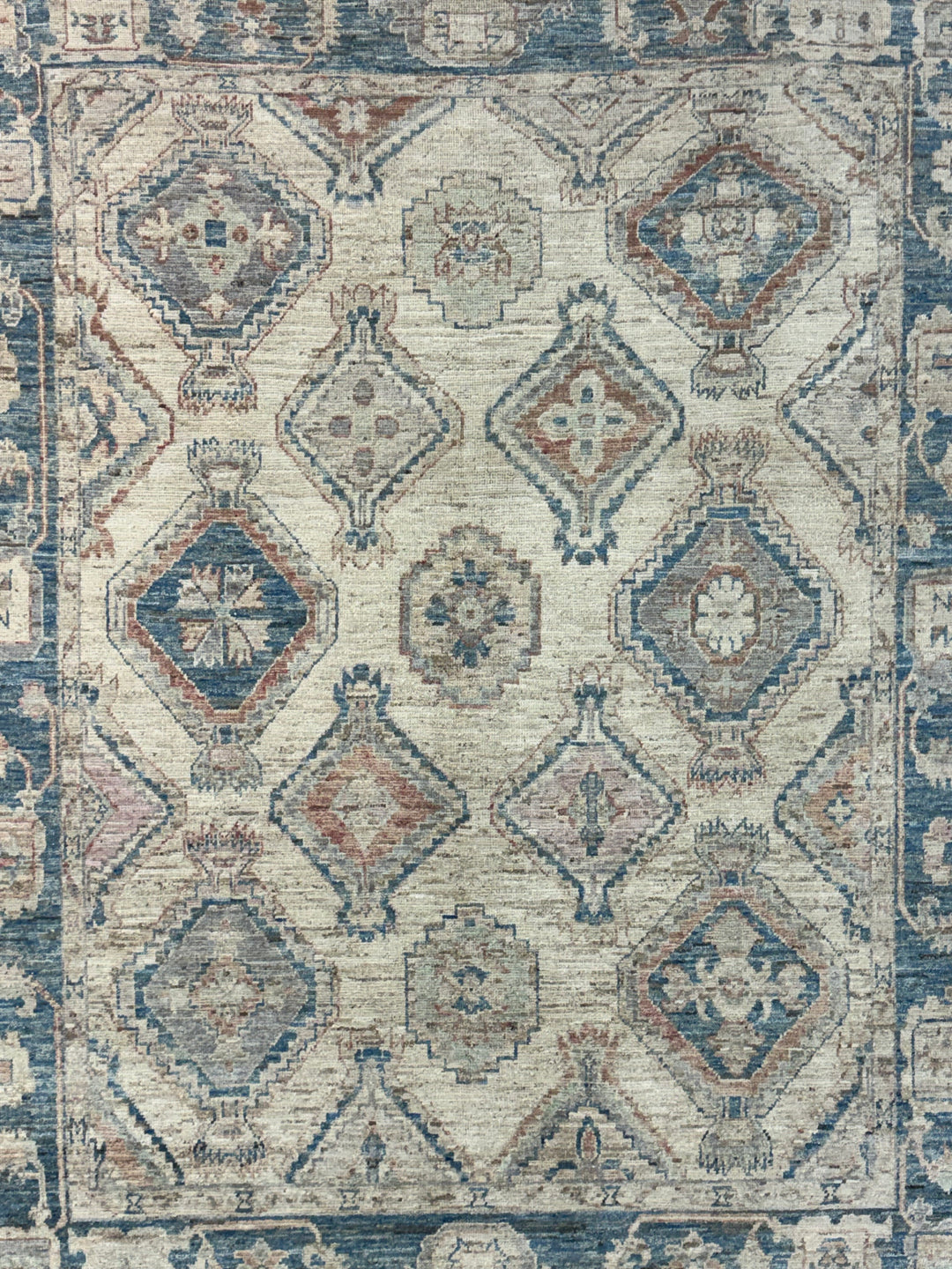 Ivory &amp; Dusty Blue Geometric Oushak Style Area Rug – 8’1” x 10’3”