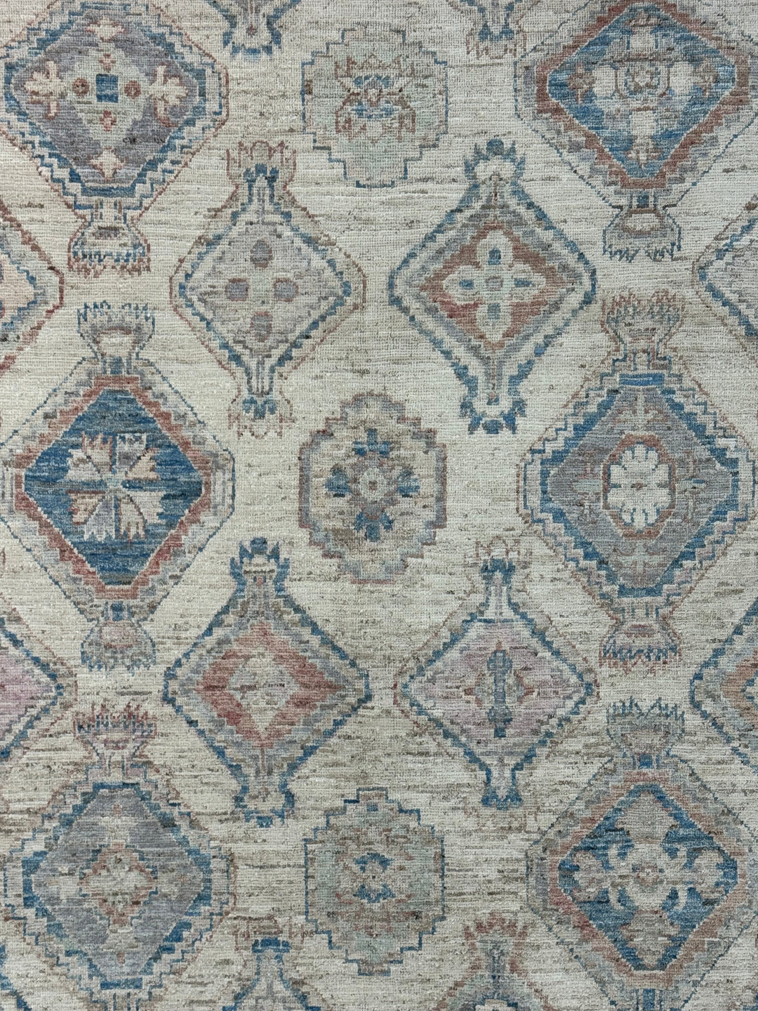 Ivory &amp; Dusty Blue Geometric Oushak Style Area Rug – 8’1” x 10’3”