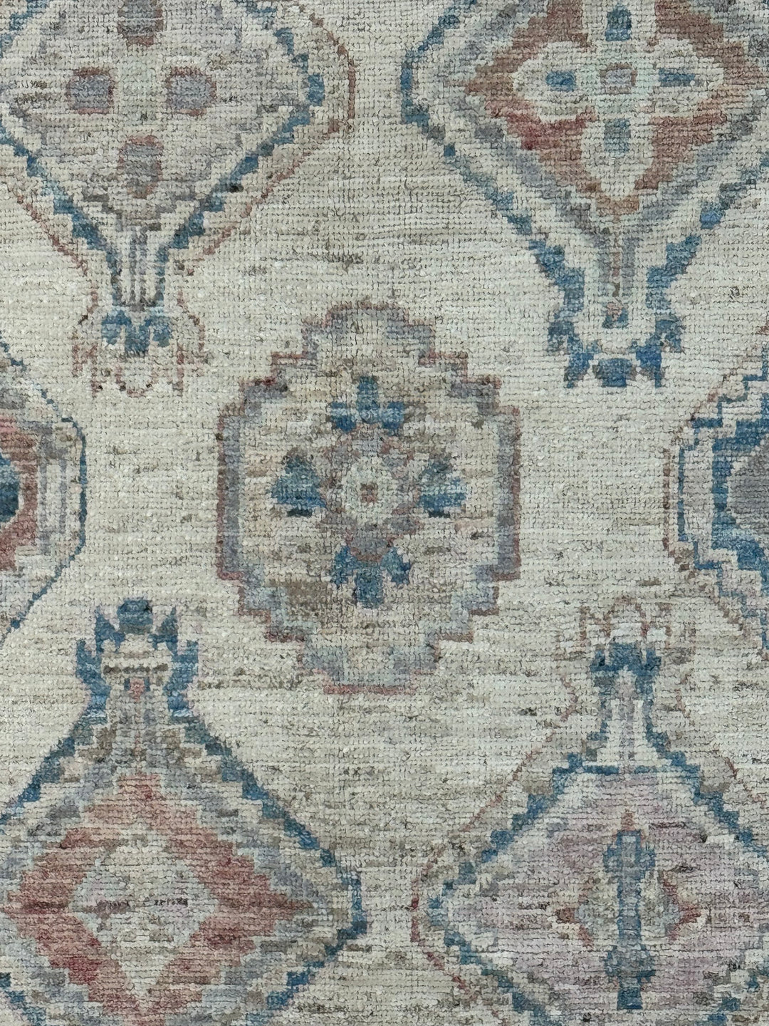 Ivory &amp; Dusty Blue Geometric Oushak Style Area Rug – 8’1” x 10’3”