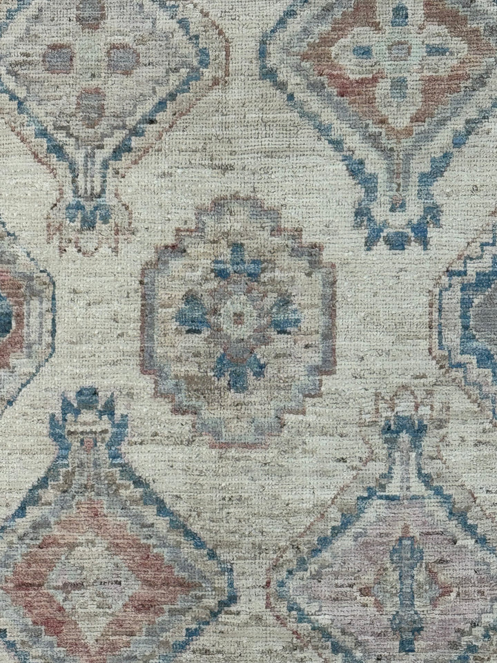 Ivory &amp; Dusty Blue Geometric Oushak Style Area Rug – 8’1” x 10’3”