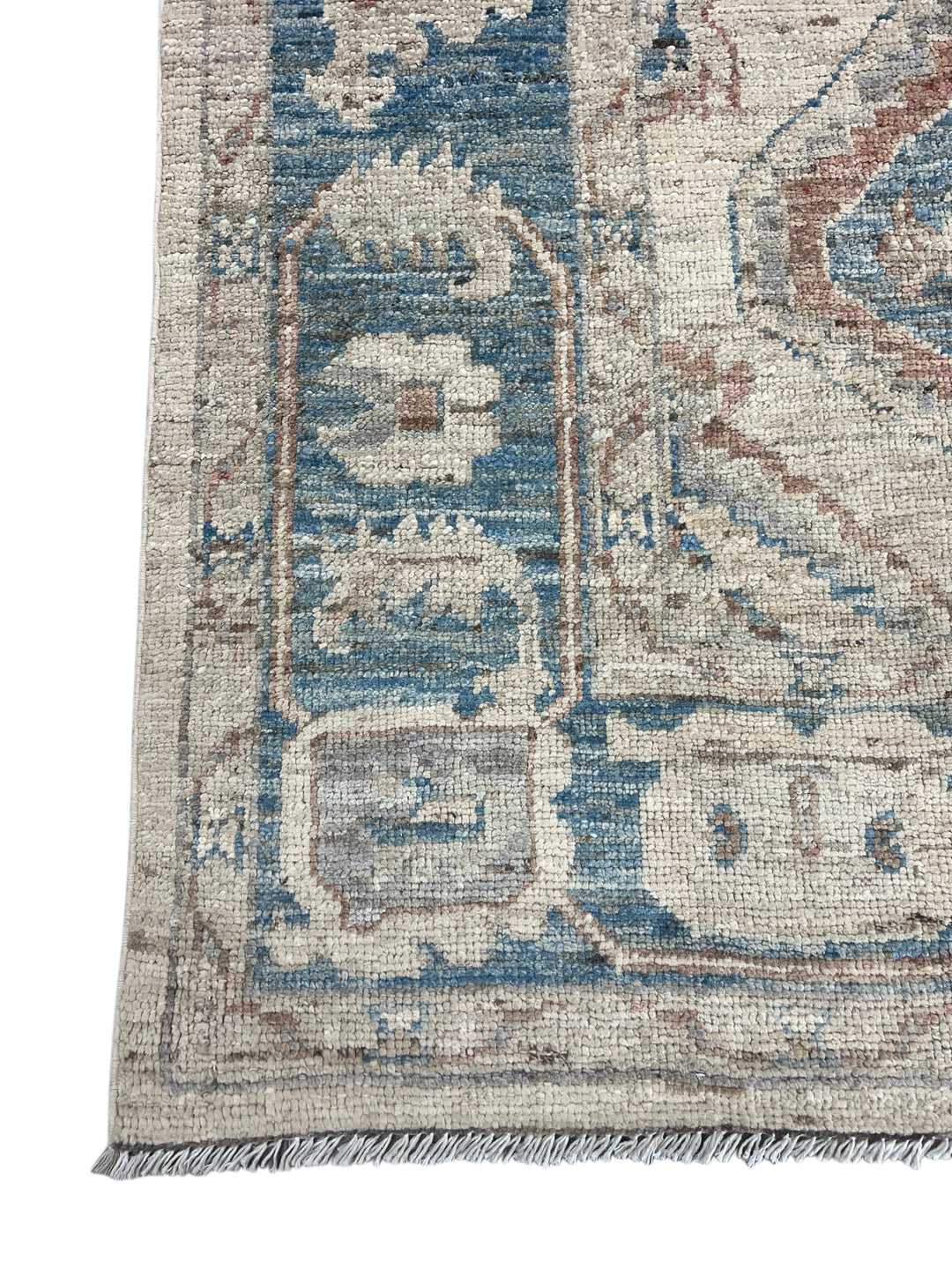 Ivory &amp; Dusty Blue Geometric Oushak Style Area Rug – 8’1” x 10’3”