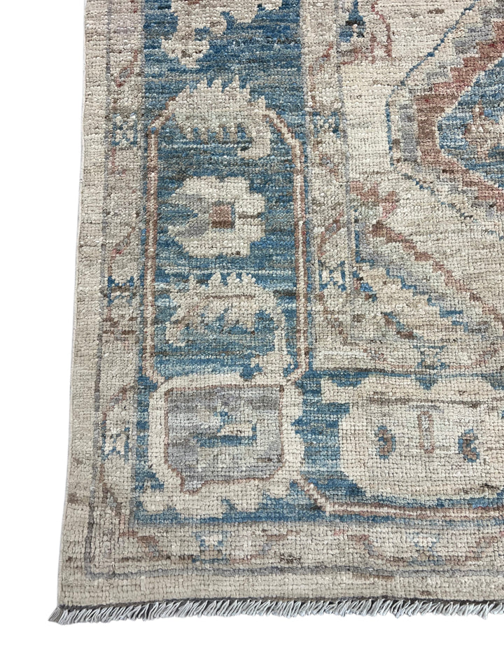 Ivory &amp; Dusty Blue Geometric Oushak Style Area Rug – 8’1” x 10’3”
