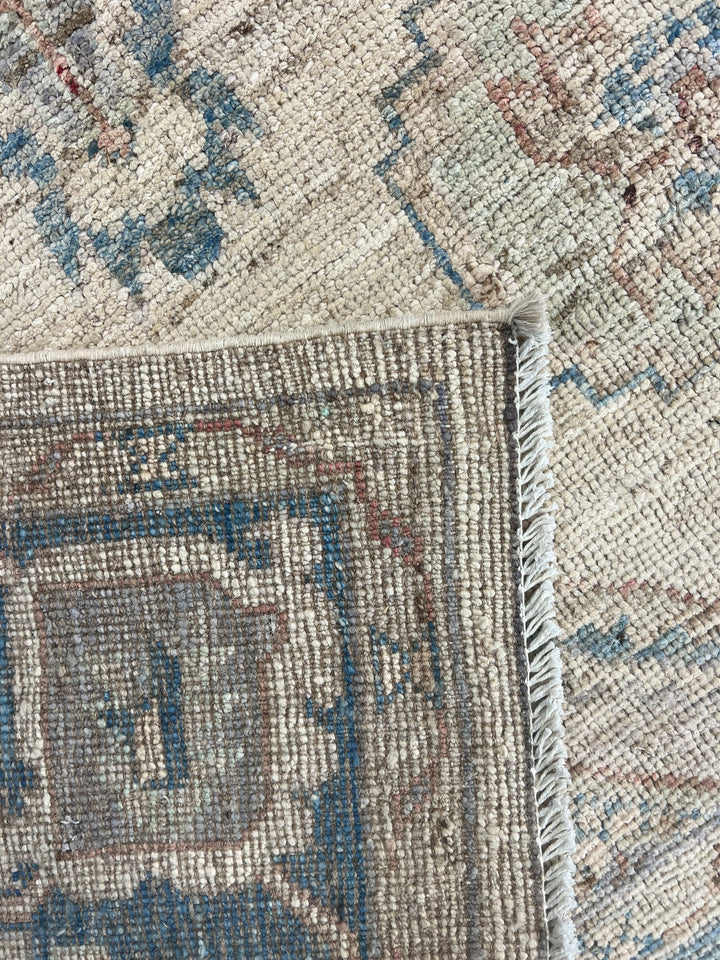 Ivory &amp; Dusty Blue Geometric Oushak Style Area Rug – 8’1” x 10’3”