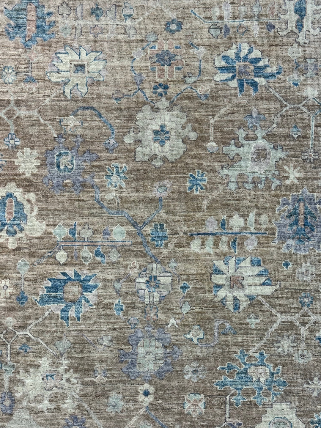 Warm Taupe &amp; Dusty Blue Floral Oushak Style Area Rug – 8’2” x 9’10”