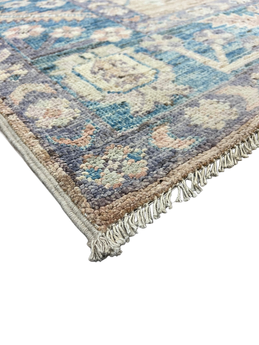 Warm Taupe &amp; Dusty Blue Floral Oushak Style Area Rug – 8’2” x 9’10”