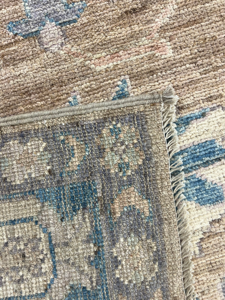 Warm Taupe &amp; Dusty Blue Floral Oushak Style Area Rug – 8’2” x 9’10”
