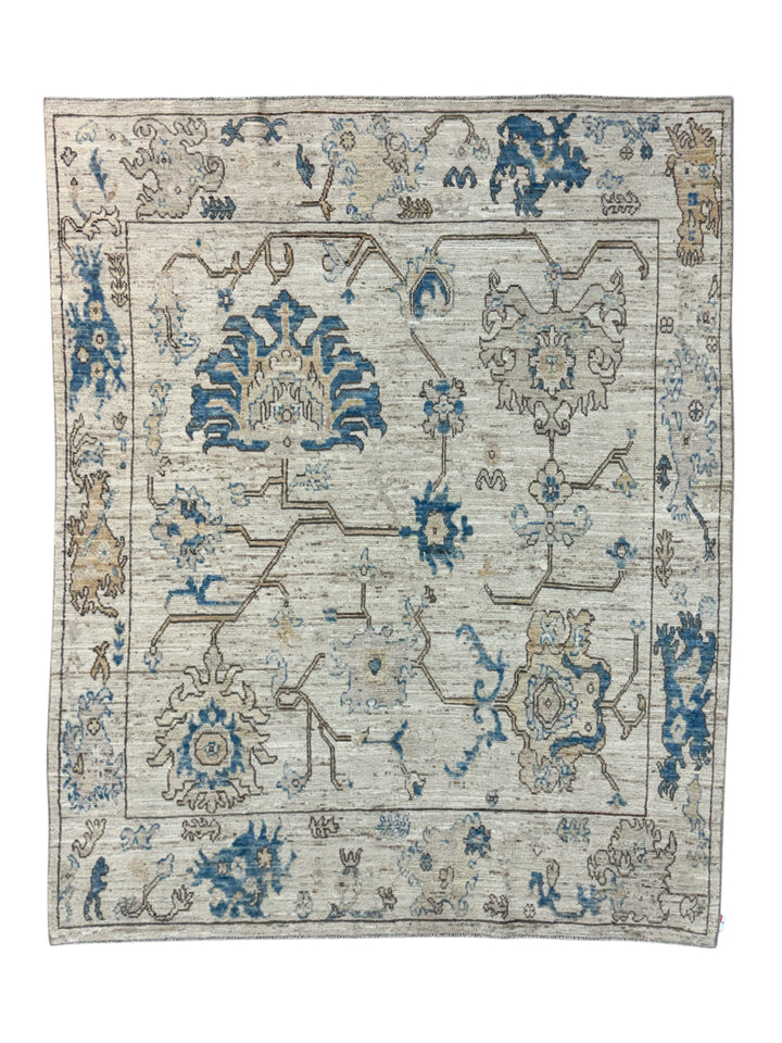 Ivory &amp; Blue Floral Oushak Style Area Rug – 8’0” x 10’0”
