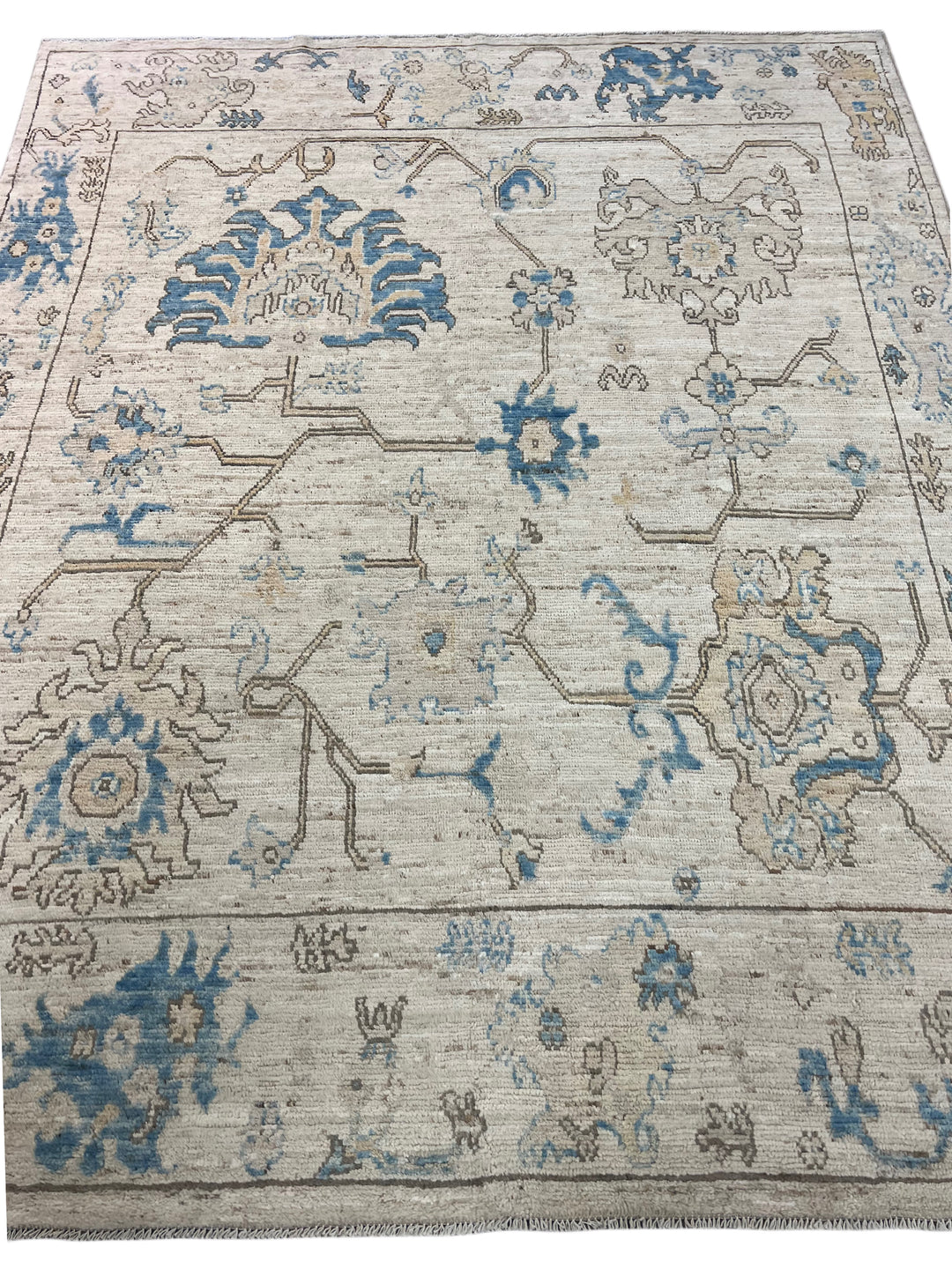 Ivory &amp; Blue Floral Oushak Style Area Rug – 8’0” x 10’0”
