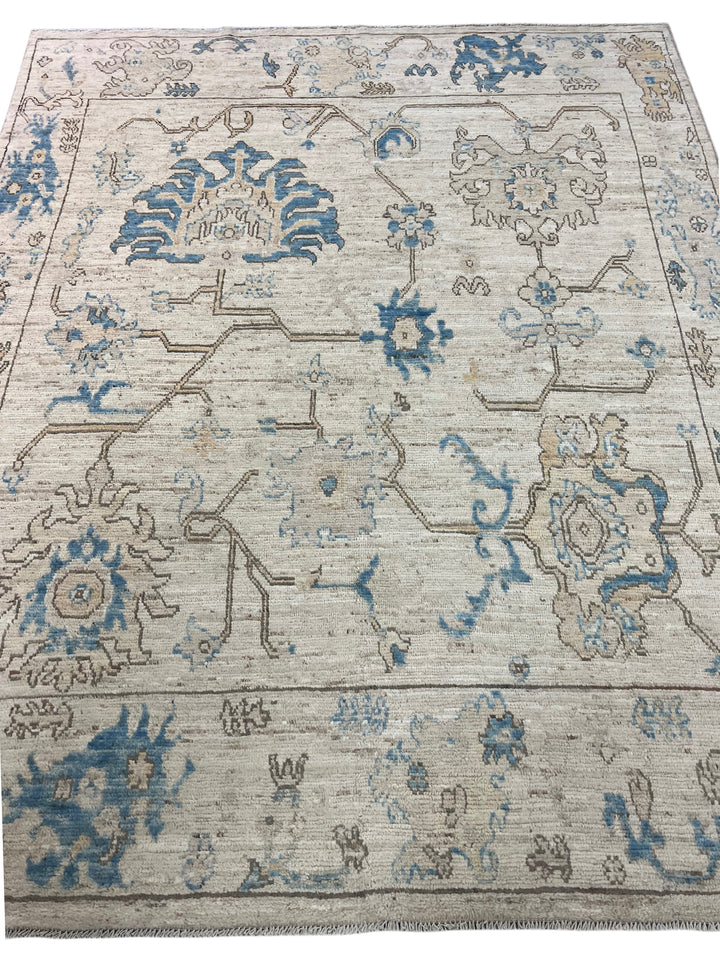 Ivory &amp; Blue Floral Oushak Style Area Rug – 8’0” x 10’0”