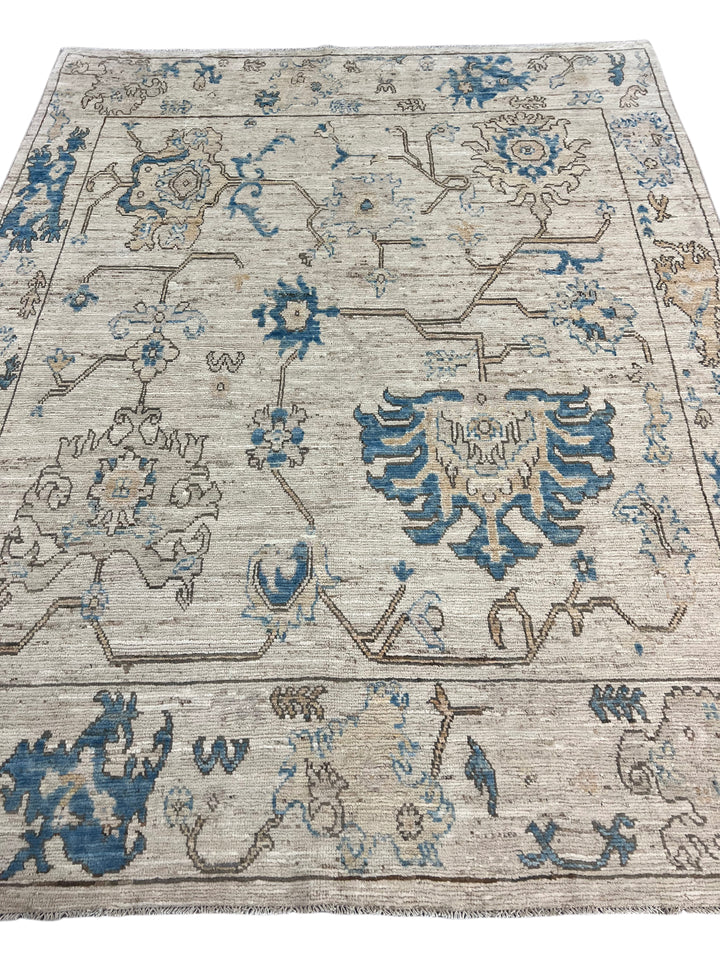 Ivory &amp; Blue Floral Oushak Style Area Rug – 8’0” x 10’0”