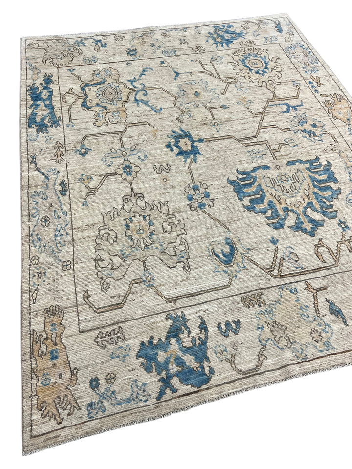 Ivory &amp; Blue Floral Oushak Style Area Rug – 8’0” x 10’0”