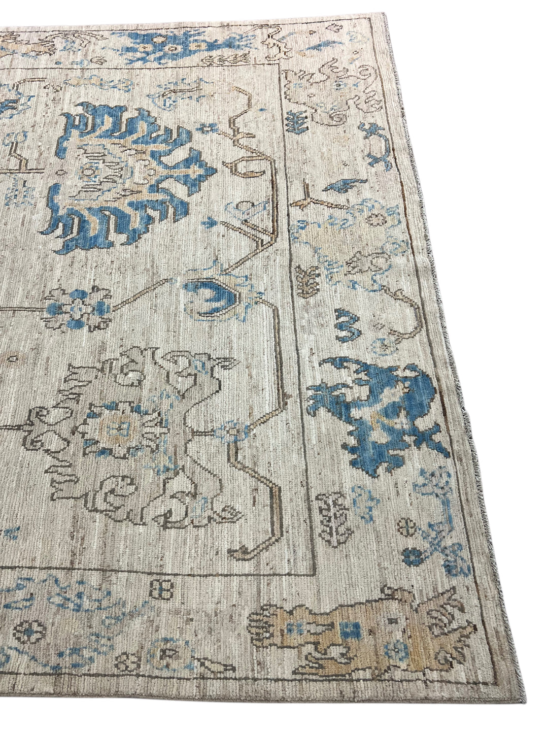Ivory &amp; Blue Floral Oushak Style Area Rug – 8’0” x 10’0”