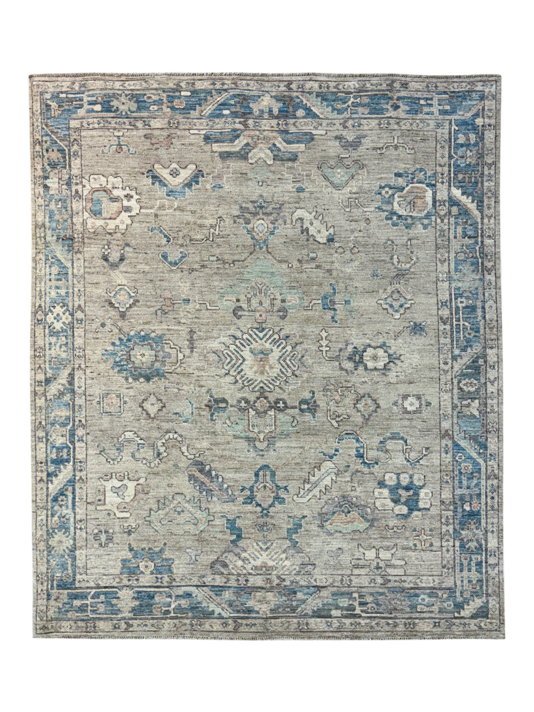 Soft Gray &amp; Blue Floral Oushak Style Area Rug – 8’3” x 9’10”