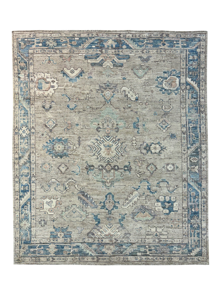 Soft Gray &amp; Blue Floral Oushak Style Area Rug – 8’3” x 9’10”