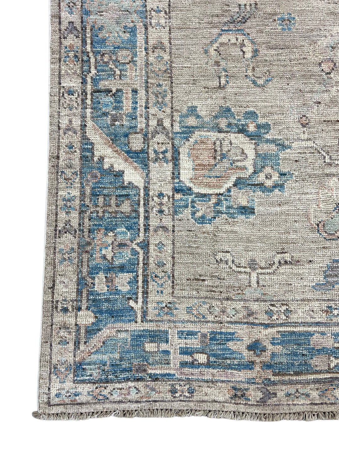 Soft Gray &amp; Blue Floral Oushak Style Area Rug – 8’3” x 9’10”