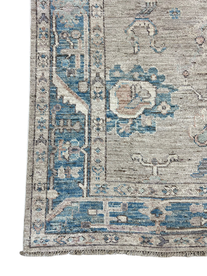 Soft Gray &amp; Blue Floral Oushak Style Area Rug – 8’3” x 9’10”