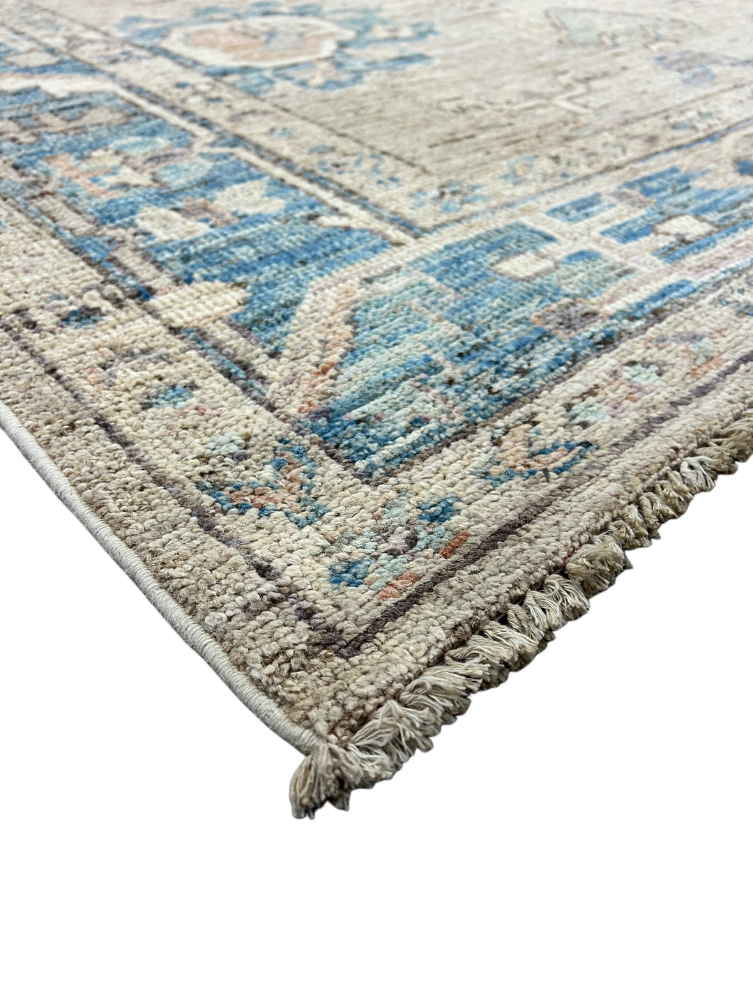 Soft Gray &amp; Blue Floral Oushak Style Area Rug – 8’3” x 9’10”