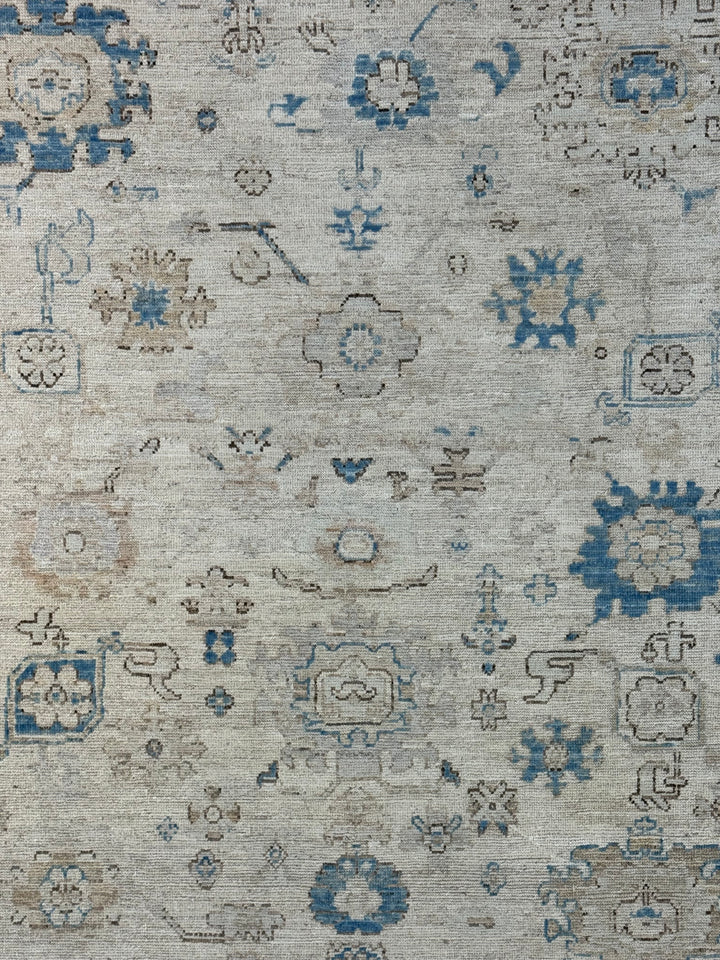 Ivory, Soft Gray &amp; Blue Floral Oushak Style Area Rug – 8’2” x 9’10”