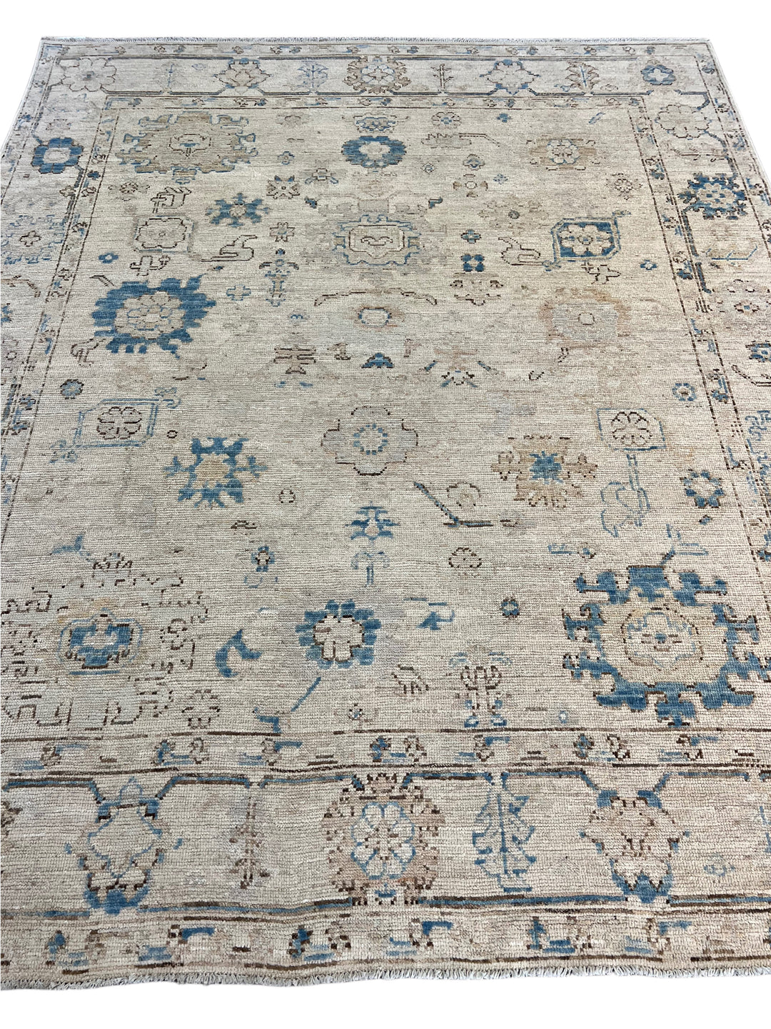 Ivory, Soft Gray &amp; Blue Floral Oushak Style Area Rug – 8’2” x 9’10”