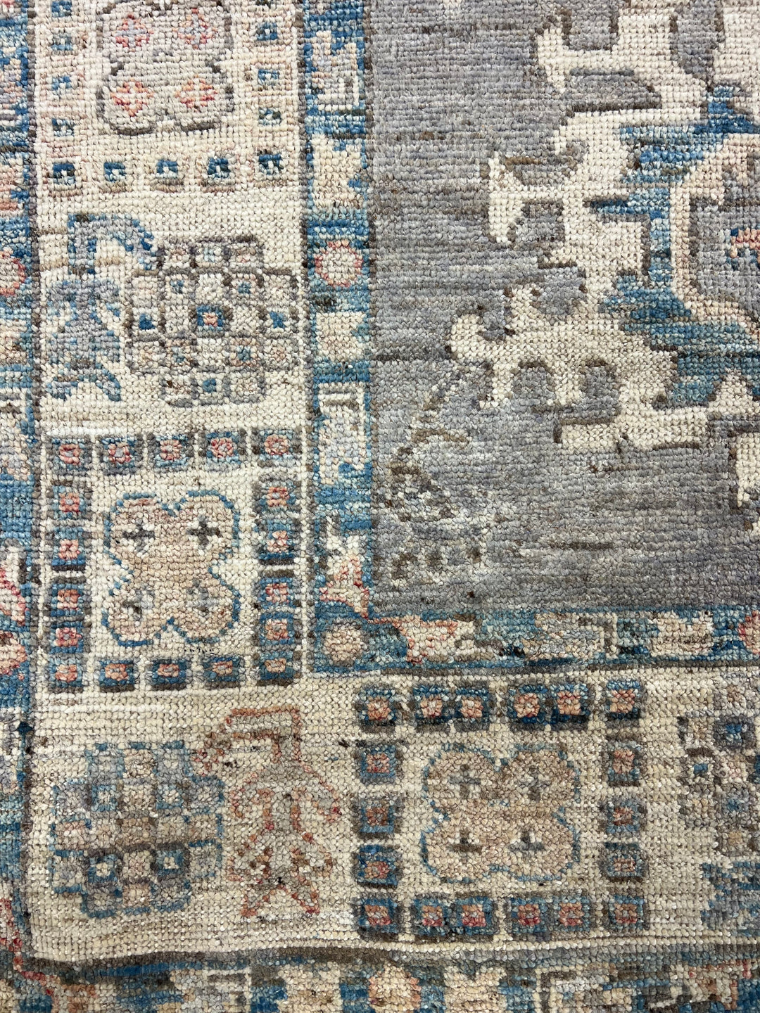 Charcoal Gray, Ivory &amp; Teal Blue Floral Oushak Style Area Rug – 8’2” x 9’8”