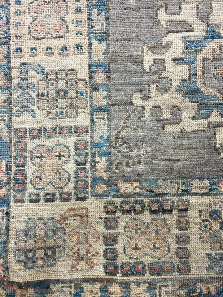 Charcoal Gray, Ivory &amp; Teal Blue Floral Oushak Style Area Rug – 8’2” x 9’8”