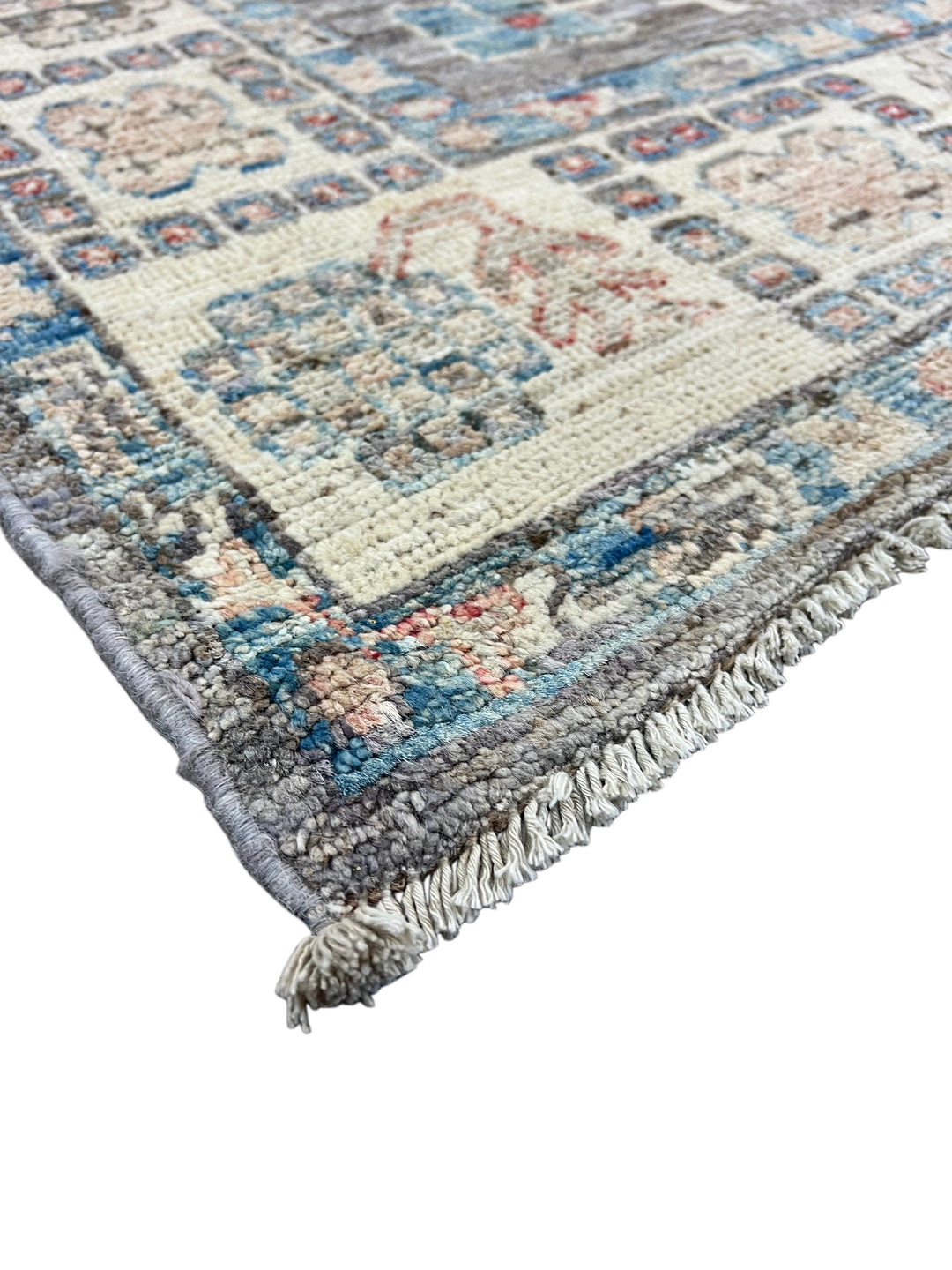 Charcoal Gray, Ivory &amp; Teal Blue Floral Oushak Style Area Rug – 8’2” x 9’8”