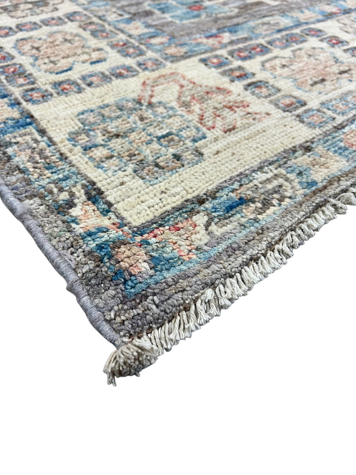 Charcoal Gray, Ivory &amp; Teal Blue Floral Oushak Style Area Rug – 8’2” x 9’8”