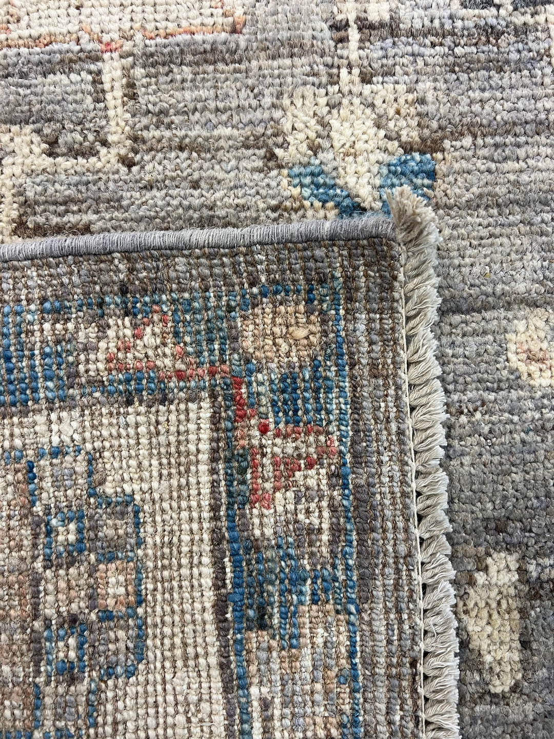 Charcoal Gray, Ivory &amp; Teal Blue Floral Oushak Style Area Rug – 8’2” x 9’8”