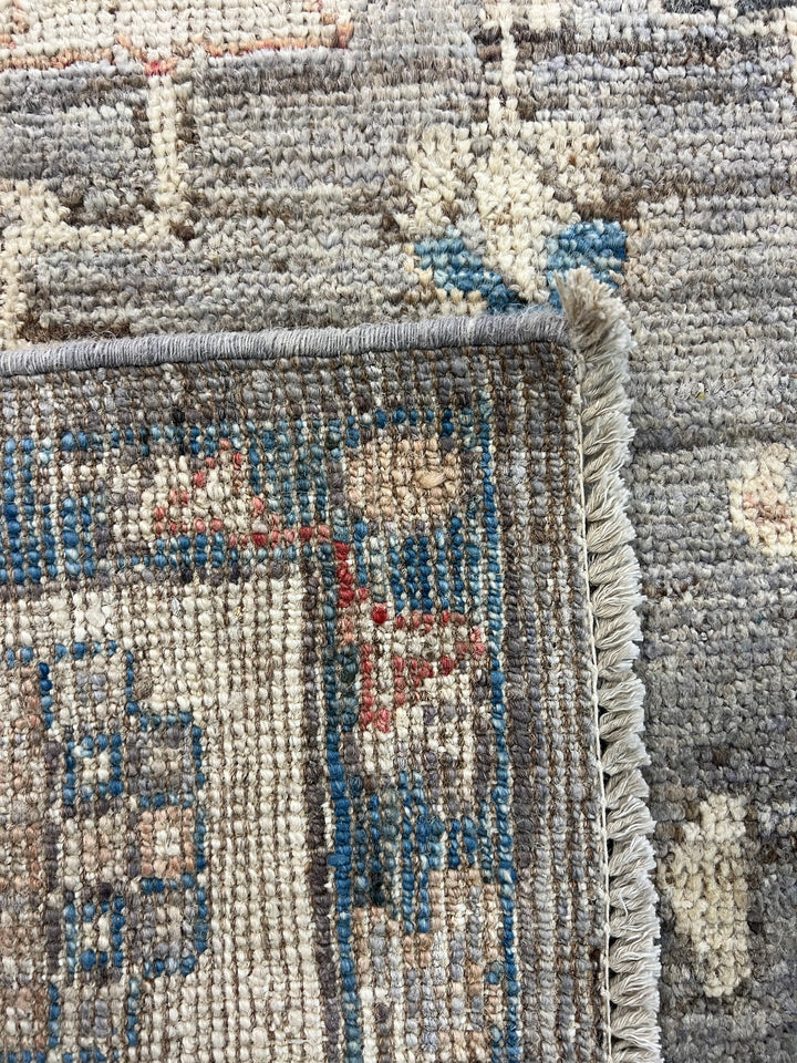 Charcoal Gray, Ivory &amp; Teal Blue Floral Oushak Style Area Rug – 8’2” x 9’8”