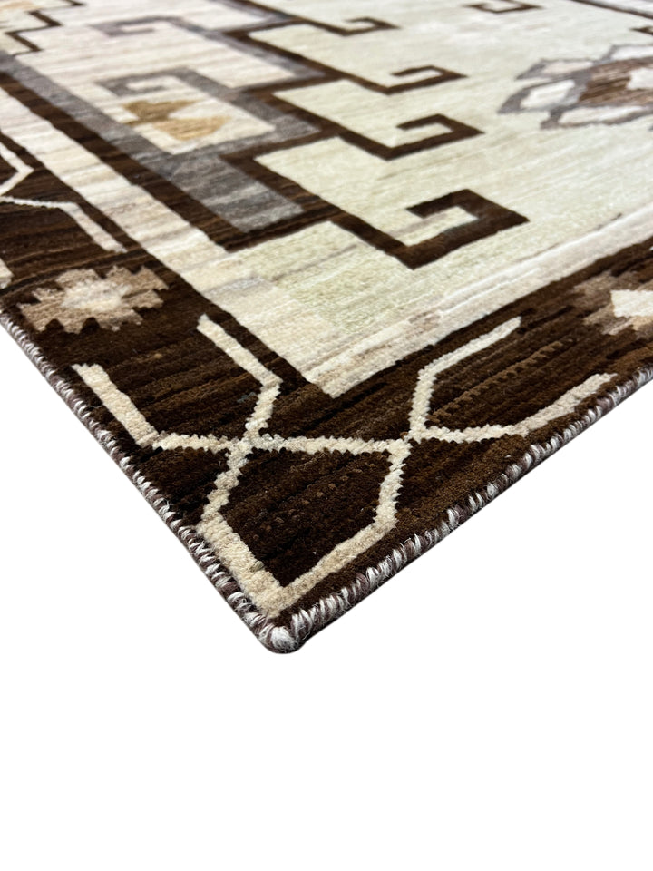 Ivory, Sage &amp; Dark Brown Geometric Wool Area Rug – 8’3” x 9’7”