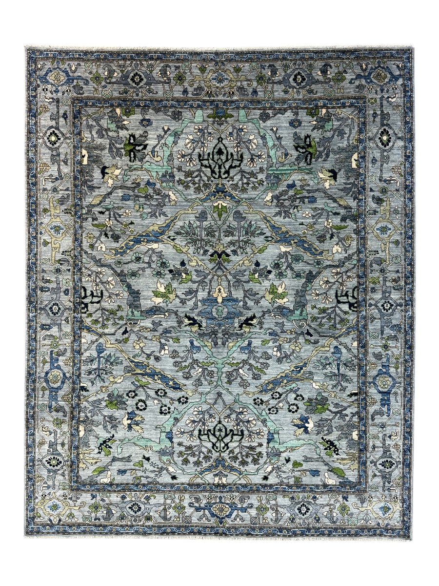 Blue, Gray & Green Ornate Floral Area Rug – 8’3” x 10’3”
