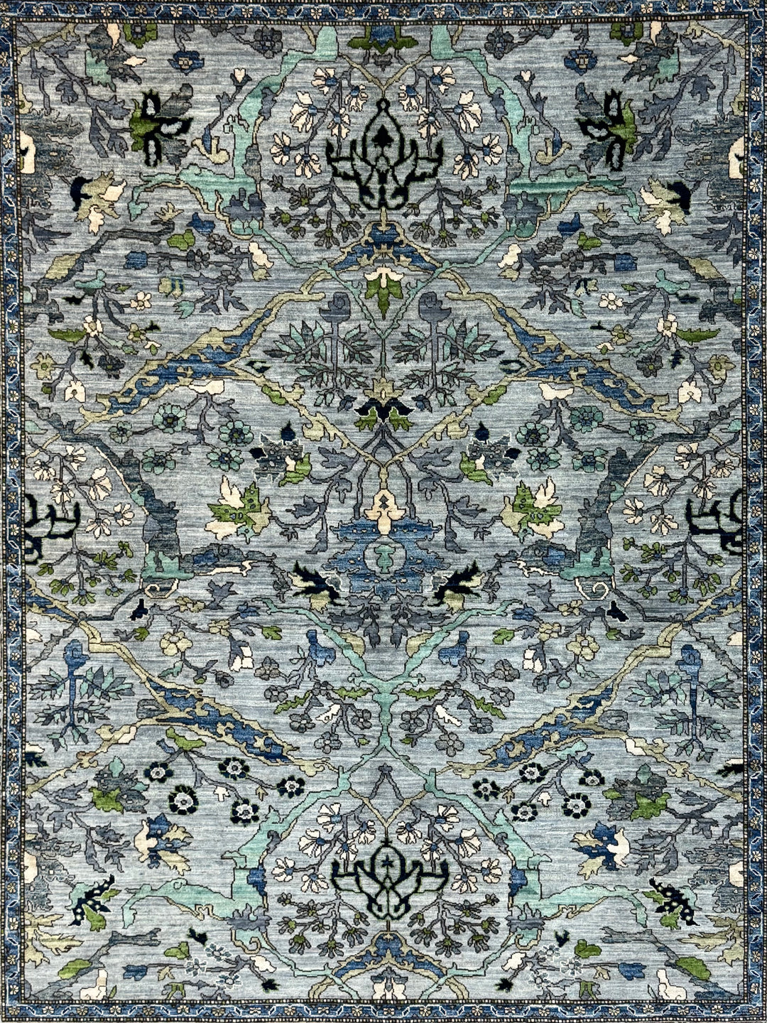 Blue, Gray &amp; Green Ornate Floral Area Rug – 8’3” x 10’3”