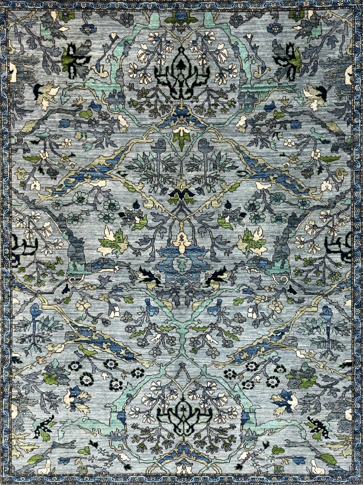 Blue, Gray &amp; Green Ornate Floral Area Rug – 8’3” x 10’3”